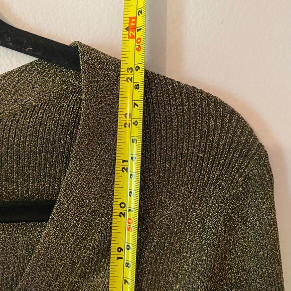 NWT Staud Women Medium Craftsman Sweater Gold Metallic Cardigan Off-the-Shoulder - Picture 10 of 11